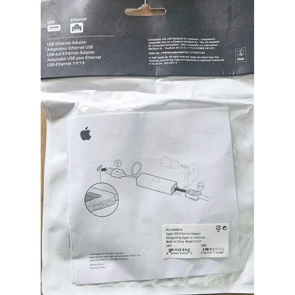 Apple USB Ethernet Adapter MC704ZM/4 RJ45 Genuine OEM New Sealed